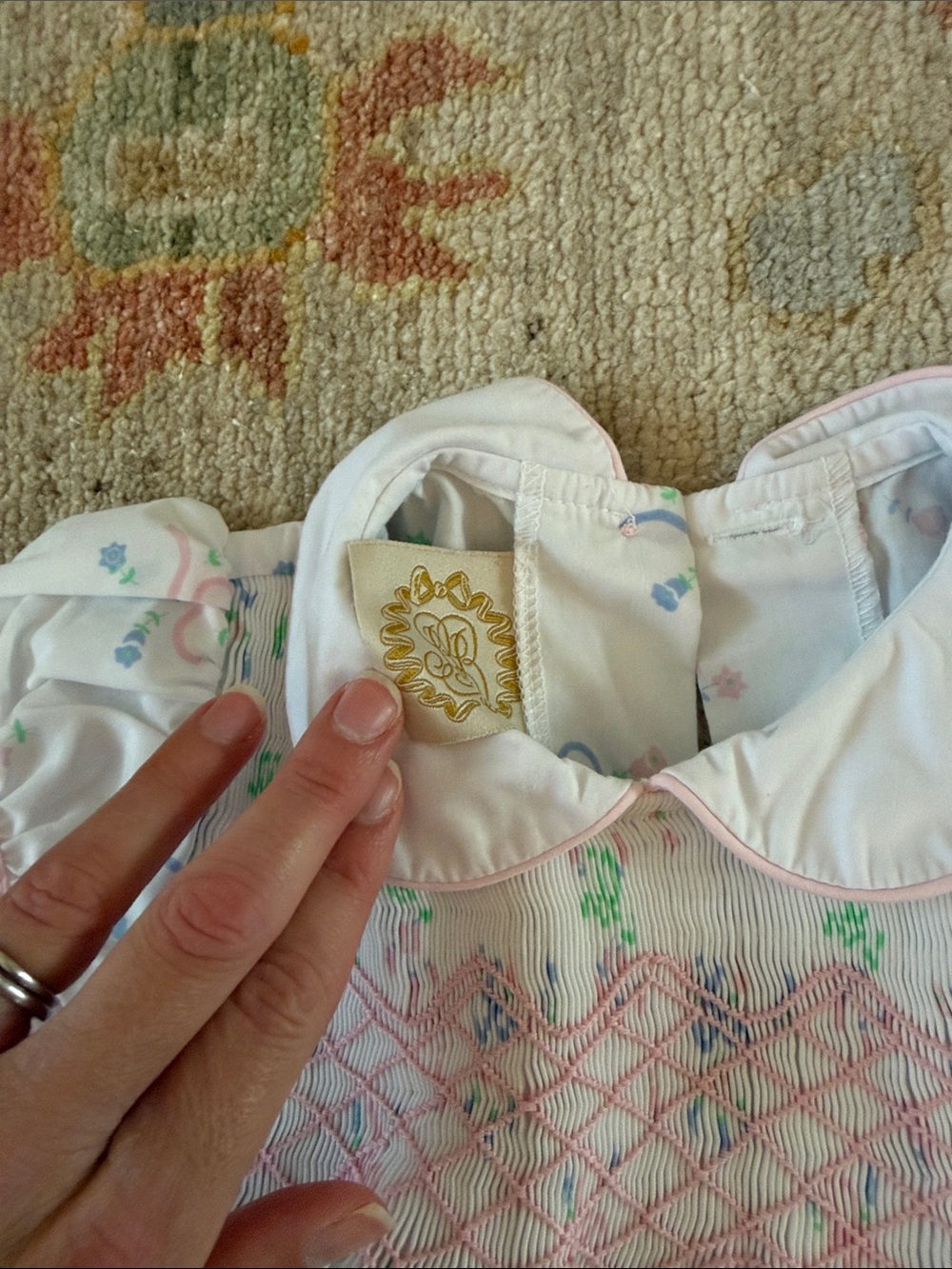 The Beaufort Bonnet Company White Dress with Pink Smocking and Pastel Bow Print - Picture 2 of 2